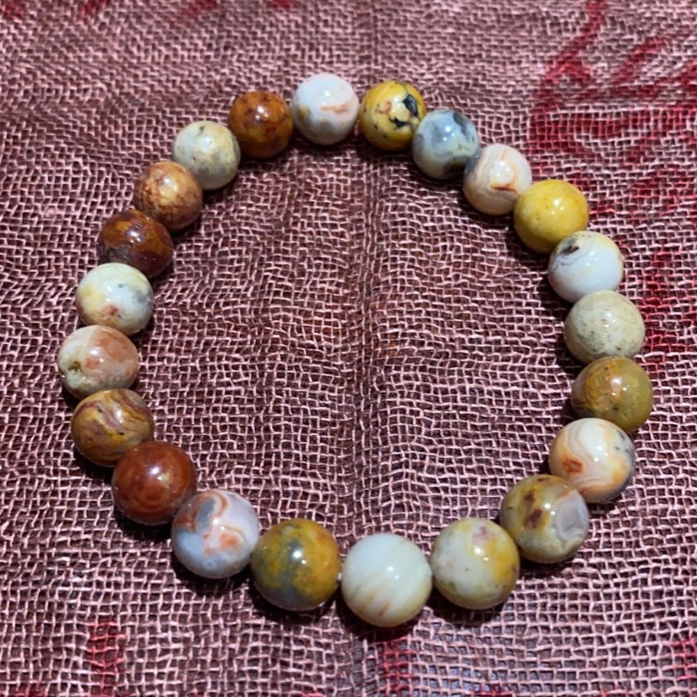 8MM Crazy Lace Agate Bead Bracelet